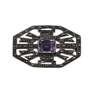 Vintage Sterling Silver Brooch Art Deco Style Amethyst Marcasite